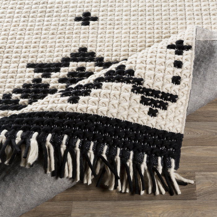 Foundry Select Mariam Handmade Flatweave Wool Black/Cream Rug | Wayfair