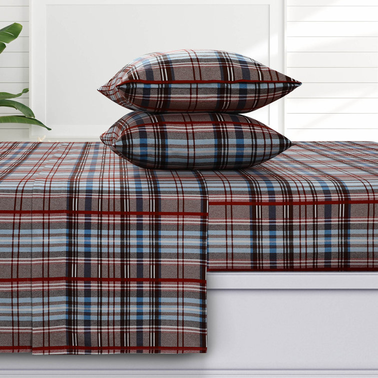 Plaid 100% Cotton Flannel Sheet Set 