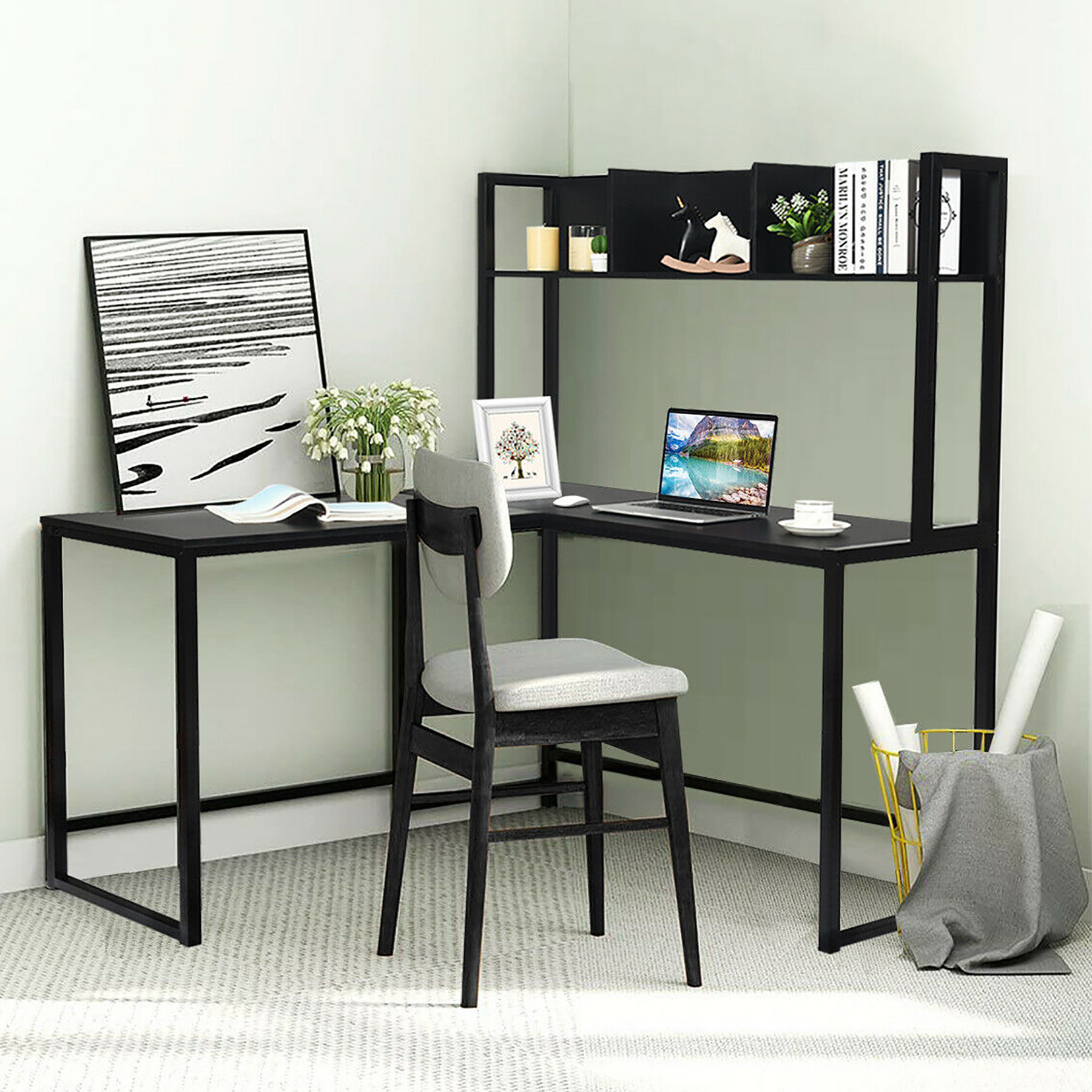 17 Stories LShaped Computer Desk With Hutch, Corner Desk For Home