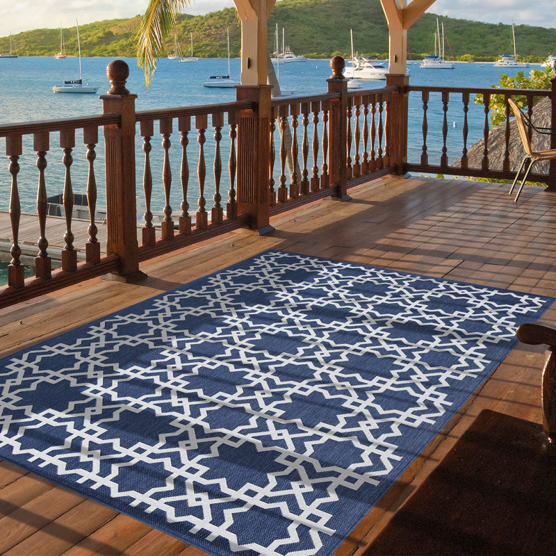 Red Barrel Studio® Finnigan Flatweave Navy Blue Indoor/Outdoor Rug ...