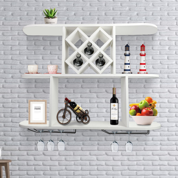 Ebern Designs Briell 5 Bottle Wall Mounted Wine Bottle & Glass Rack in ...