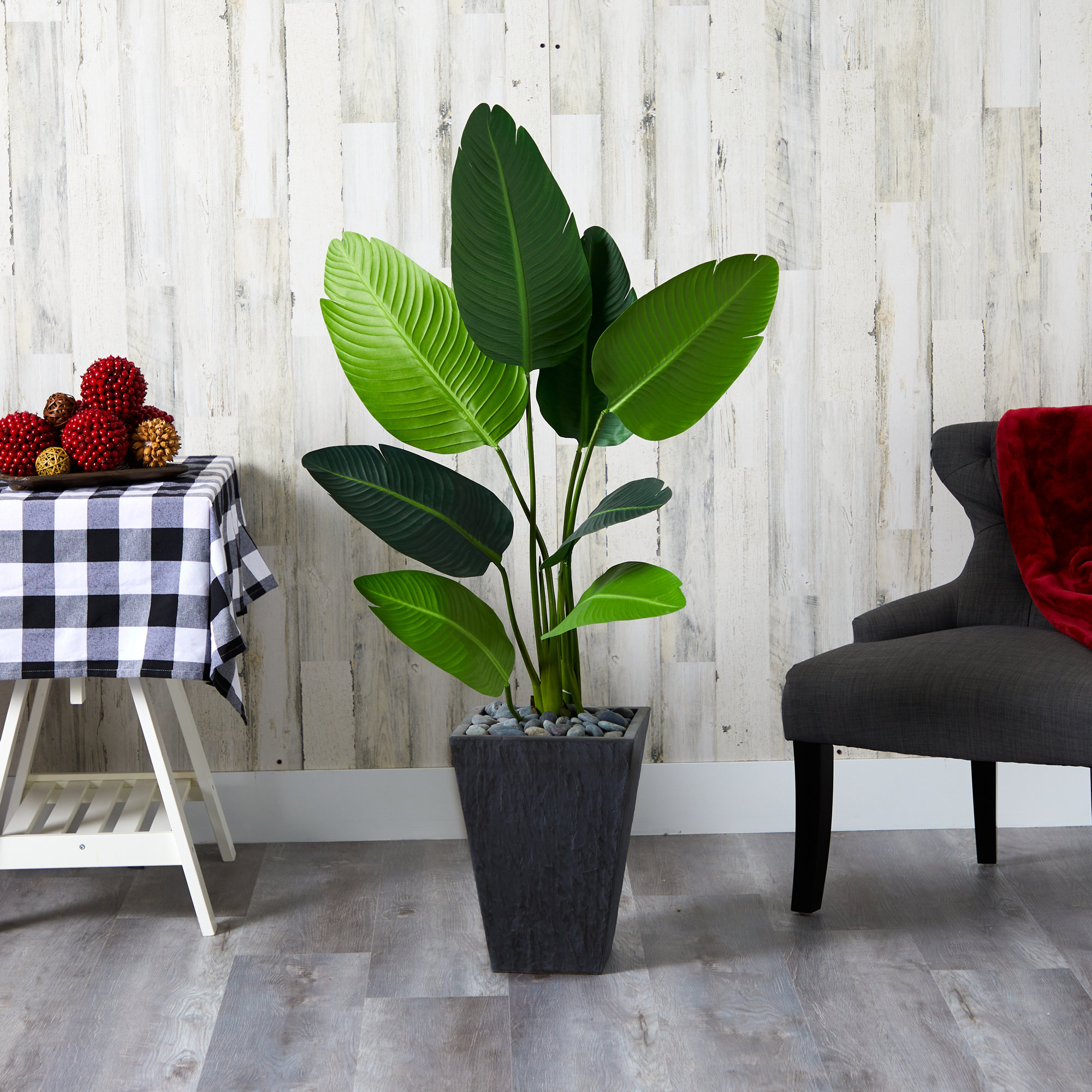 Primrue 52'' Faux Banana Leaf Tree in Fiber Clay Planter Wayfair