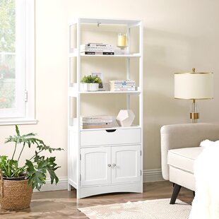 Mondeer Bathroom Cabinet Tall Cabinet Wooden Free Standing Mirrored with 1 Shelves and 2 Doors for Bathroom Kitchen White 