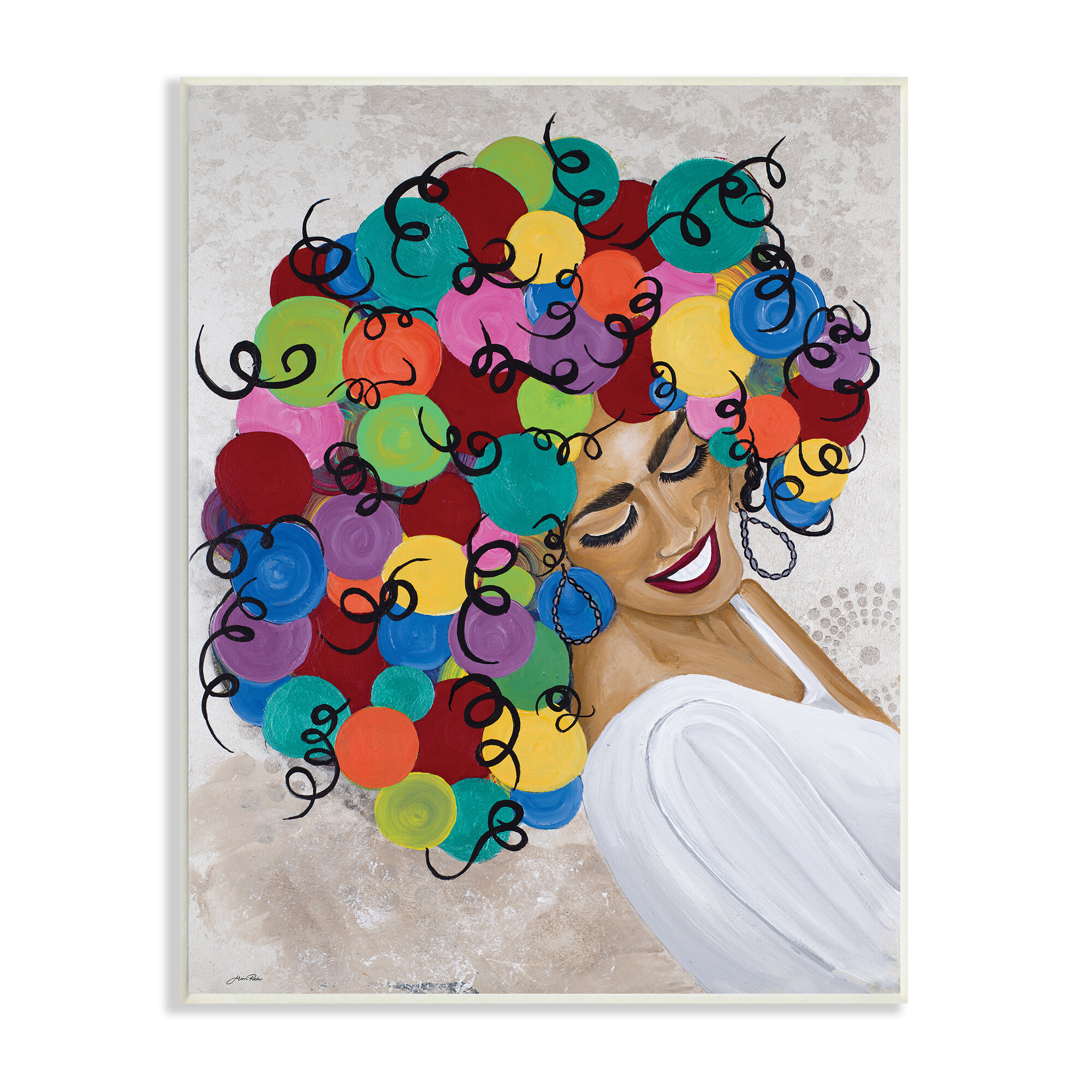 Stupell Industries Smiling Woman With Rainbow Abstract Curly Hair - Painting  | Wayfair