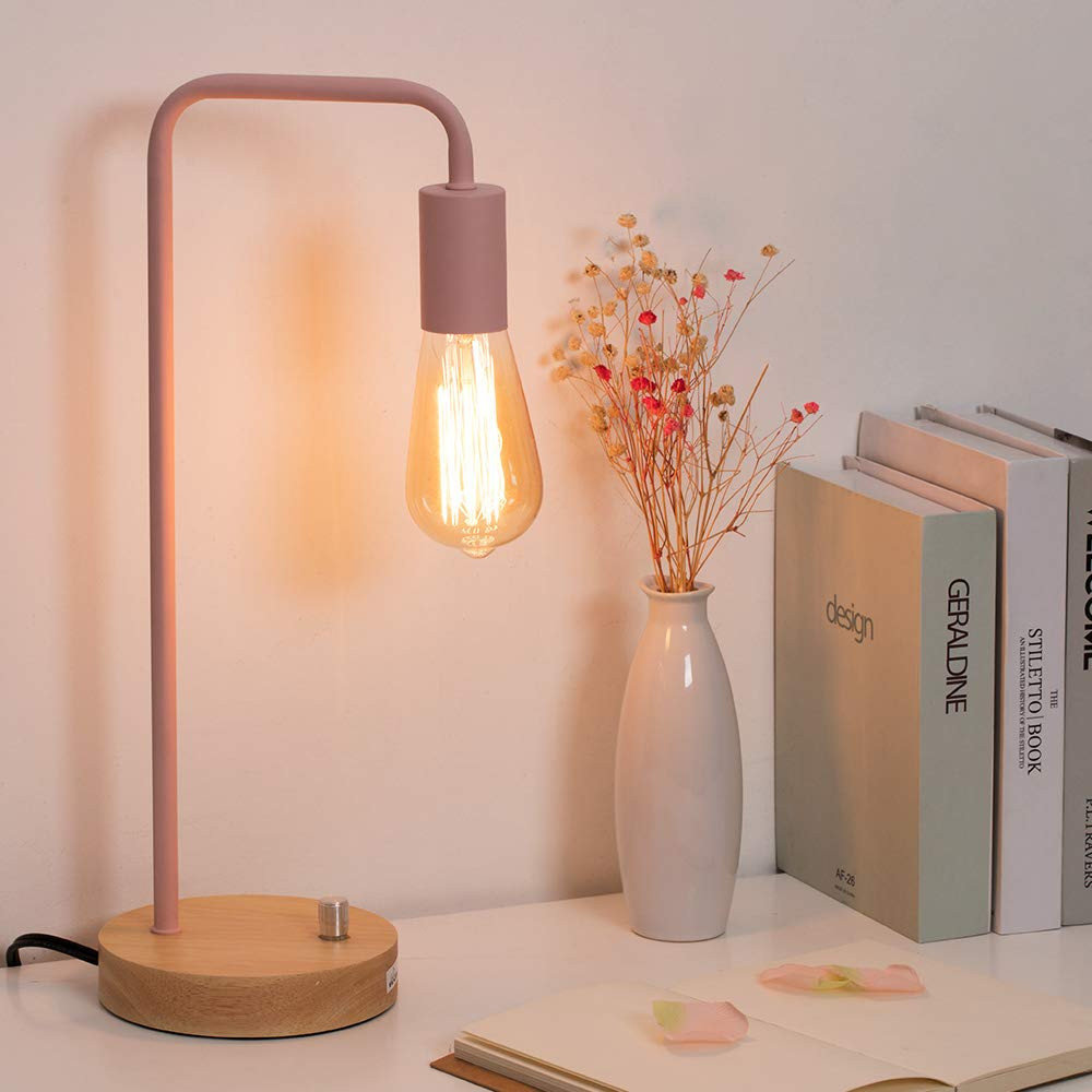 CELLPAK Pink Desk Lamps Modern Table Work Lamp Wooden for Girls Room ...