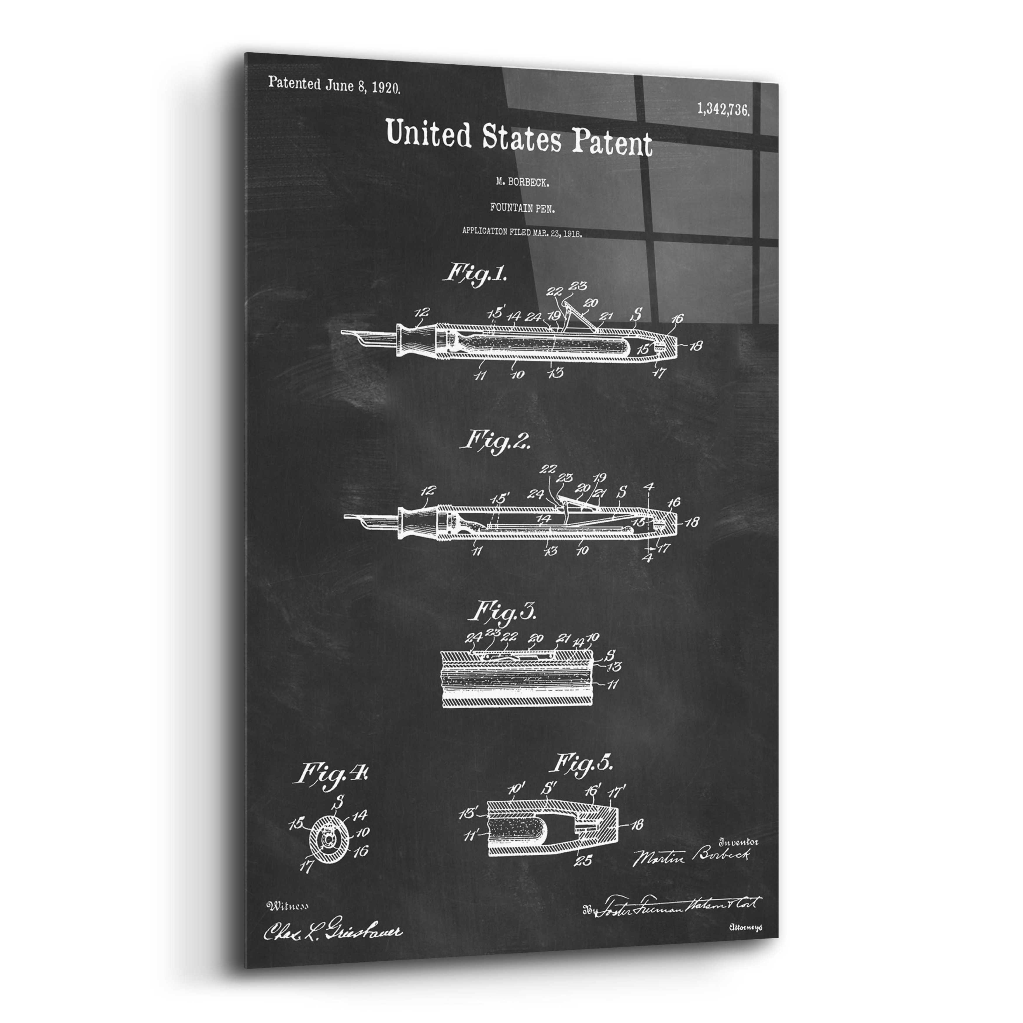 17 Stories Fountain Pen Blueprint Patent Chalkboard Graphic Art on