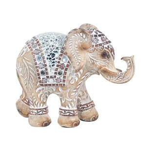 Elefanten-Figuren Balinesich Weiß/Braun Deko-Artikel Wohnaccesoires Orientalisch 