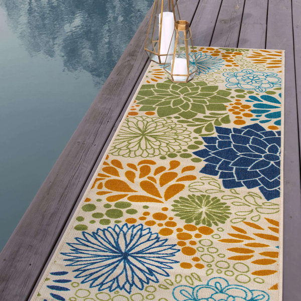 Winston Porter Modern Floral Circles Flatweave Indoor/Outdoor Area Rug ...
