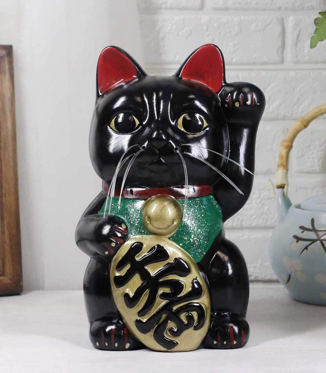 Beckoning Black Fortune Lucky Cat 3.5" Maneki Neko 