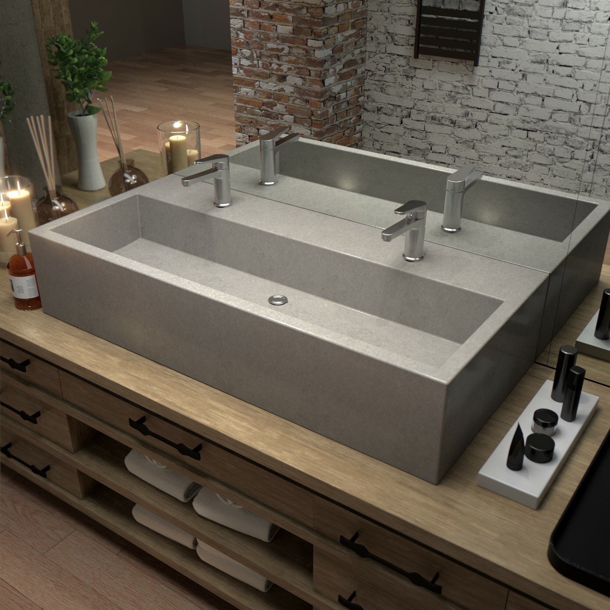 hyde concrete farmhouse 22'' gray concrete rectangular trough bathroom sink