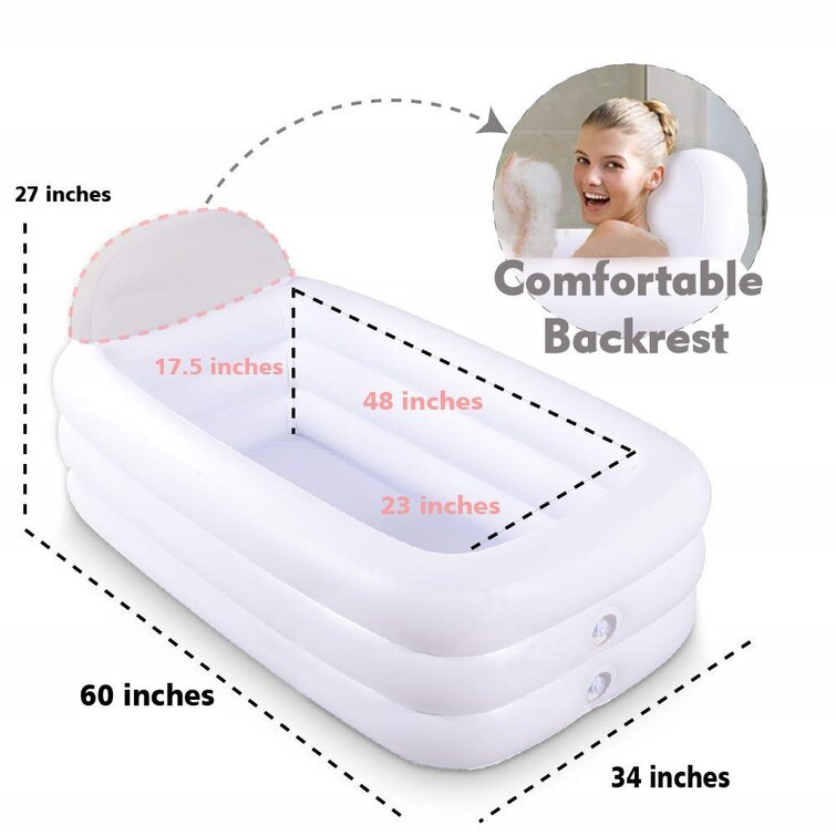 Umi Inflatable Portable Bathtub White Durable Soaking Bath Tub with Large Backrest Freestanding Inflatable Pool Bathroom Home Spa Brand