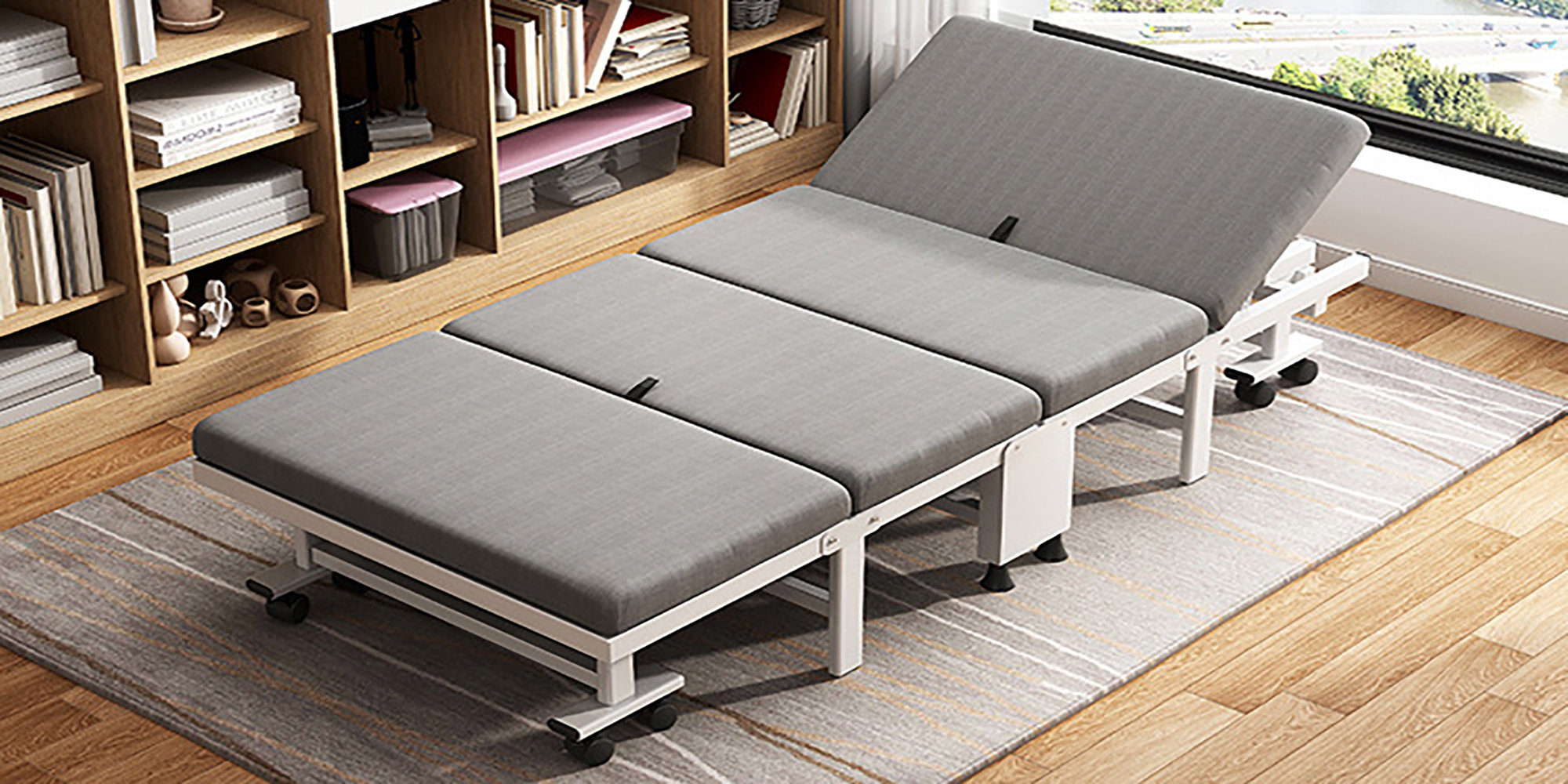 Alwyn Home Steel Folding Upholstered Twin Adjustable Bed with