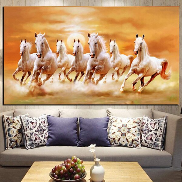 Modern Seven Running Horses Canvas Painting Wall Art Poster And Prints Picture 
