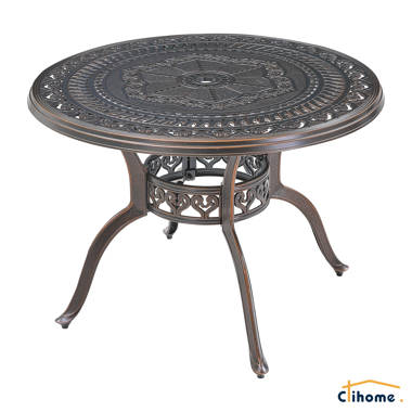 Dark Bronze Outdoor Cast Aluminum Dinning Table with 2.2 Umbrella Hole MEETWARM 31.5 Square Patio Dinning Table 