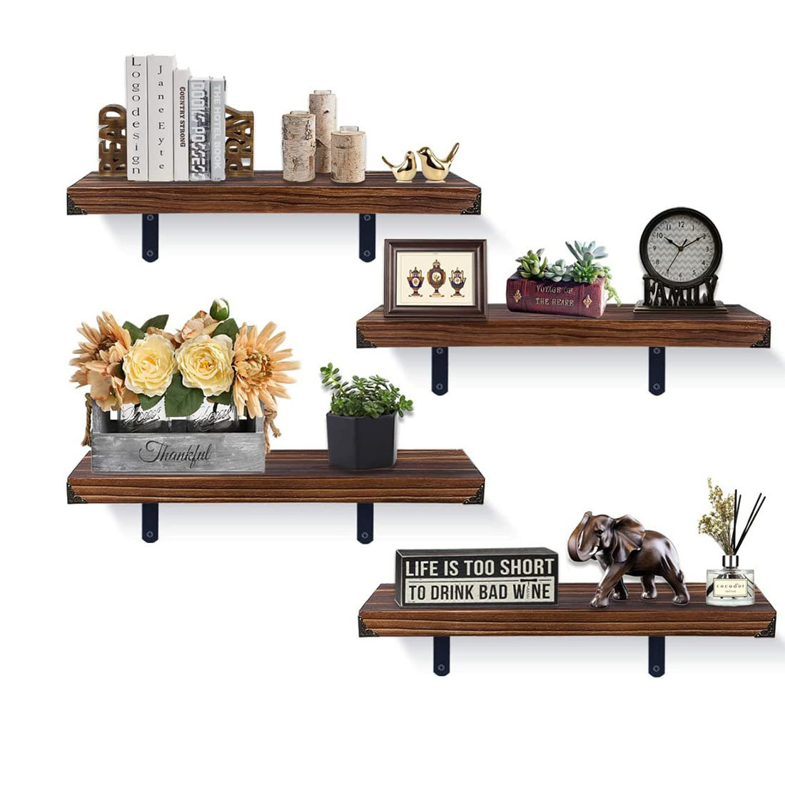 17 Stories Rustic Floating Shelves 24 Inch Wall Decor Display Shelf ...