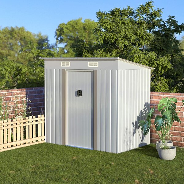4x6.2FT Outdoor Garden Storage Shed Tool House Sliding Door Galvanized Steel NEW 