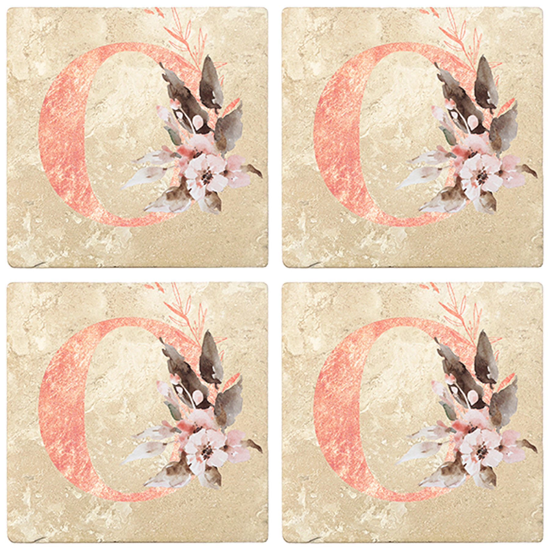 House of Hampton® 4" MonogramAbsorbent Absorbent Travertine Rose