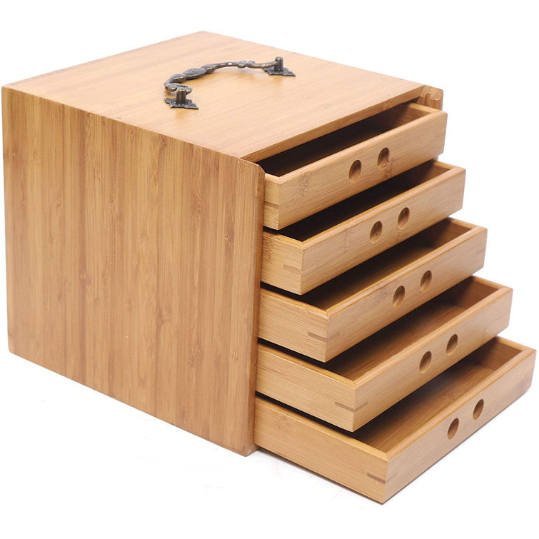 5 Layers Wood Color Wooden Pu Erh Tea Cabinet Storage Drawer