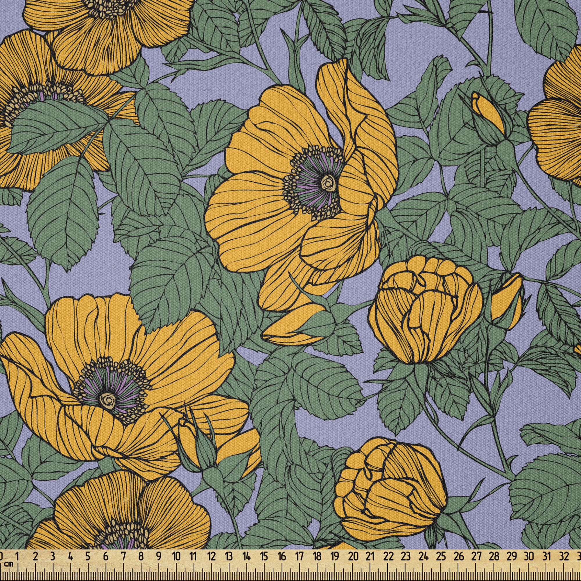 Vintage Fabric By The Yard, Art Nouveau Inspired Tender Entangled Leaves  And Flowers,Square