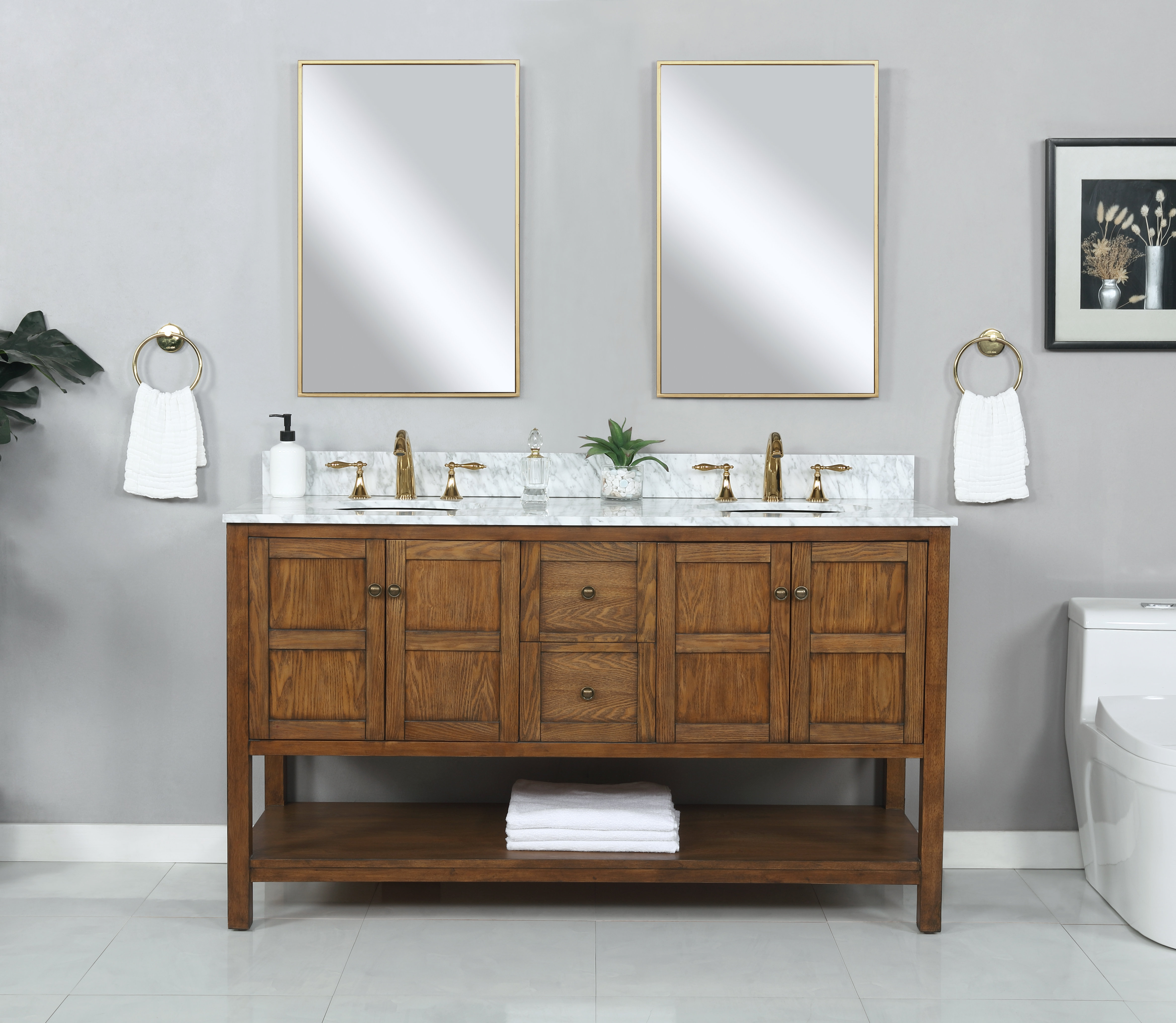 Durian, Inc. 60'' Freestanding Double Bathroom Vanity with Marble