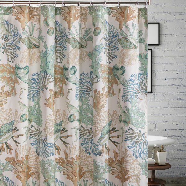Teal Blue Beige White Decorative Fabric Shower Curtain with hooks 
