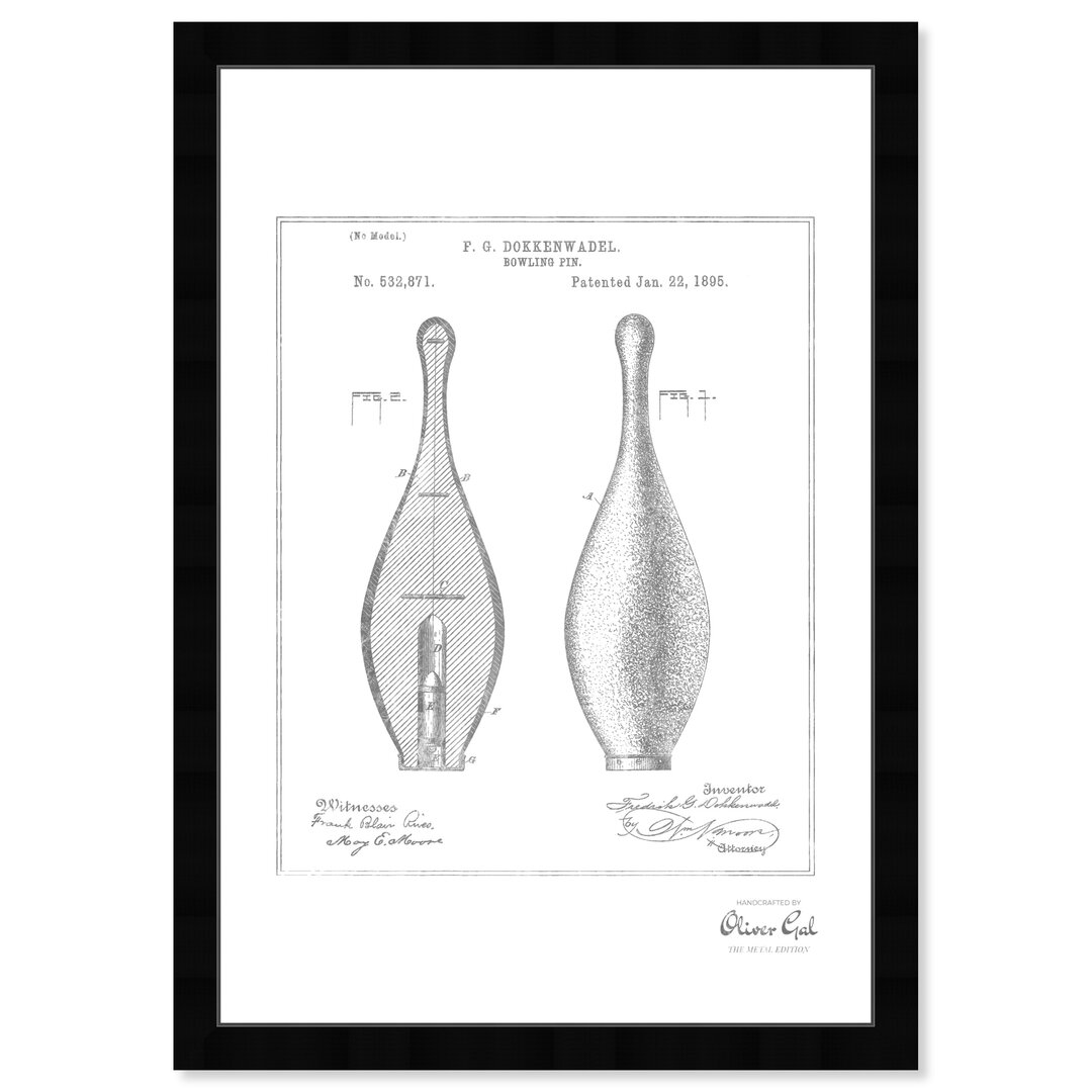'Bowling Pin 1895' Framed Graphic Art in Silver gray,brown