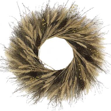 Handmade 22” Natural Brown Quail Brush Wild Whimsical Twig Round Wreath 