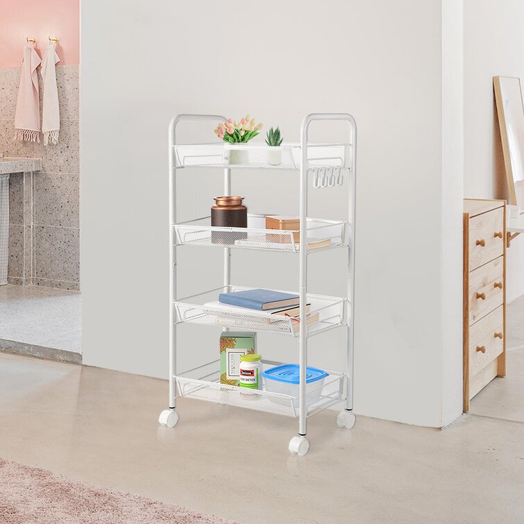 Home Office White Utility Serving Cart with DIY Steel Pegboards & Lid for Kitchen HOMCOM 4-Tier Rolling Metal Storage Cart 
