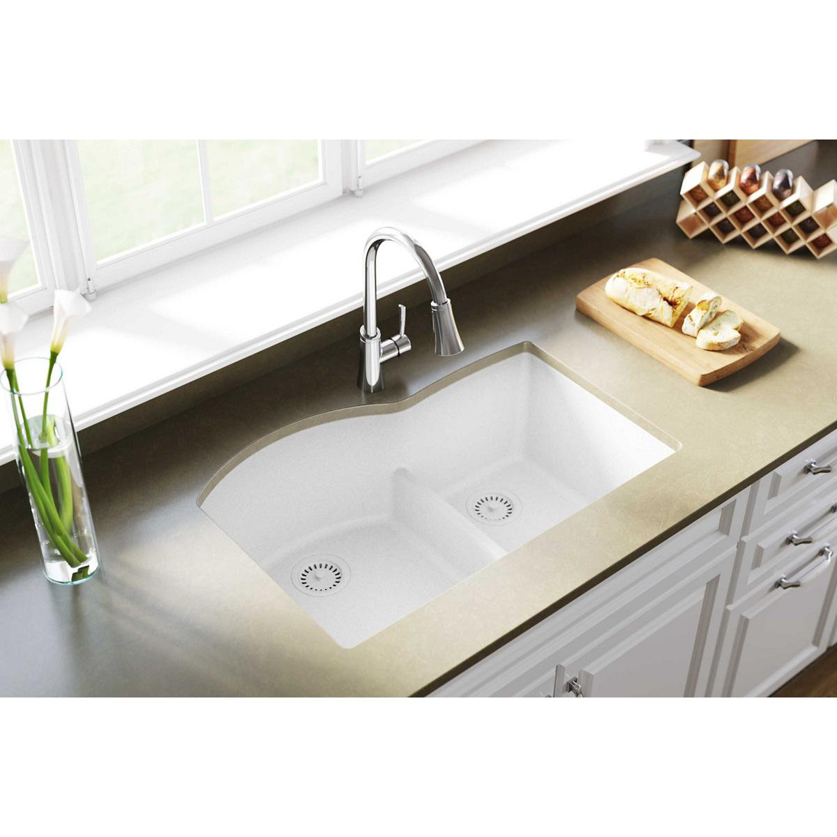 Elkay Quartz Classic 22'' W Double Bowl Quartz Undermount Kitchen Sink ...
