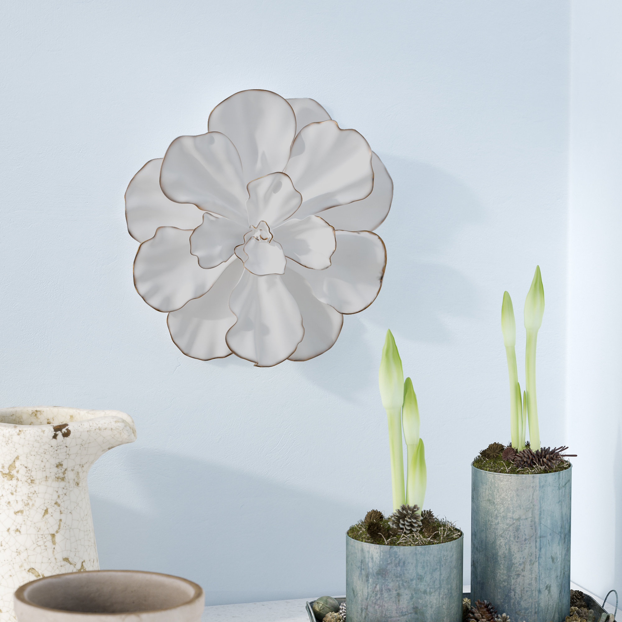 Ophelia & Co. White/Gold Flower Wall Décor & Reviews Wayfair