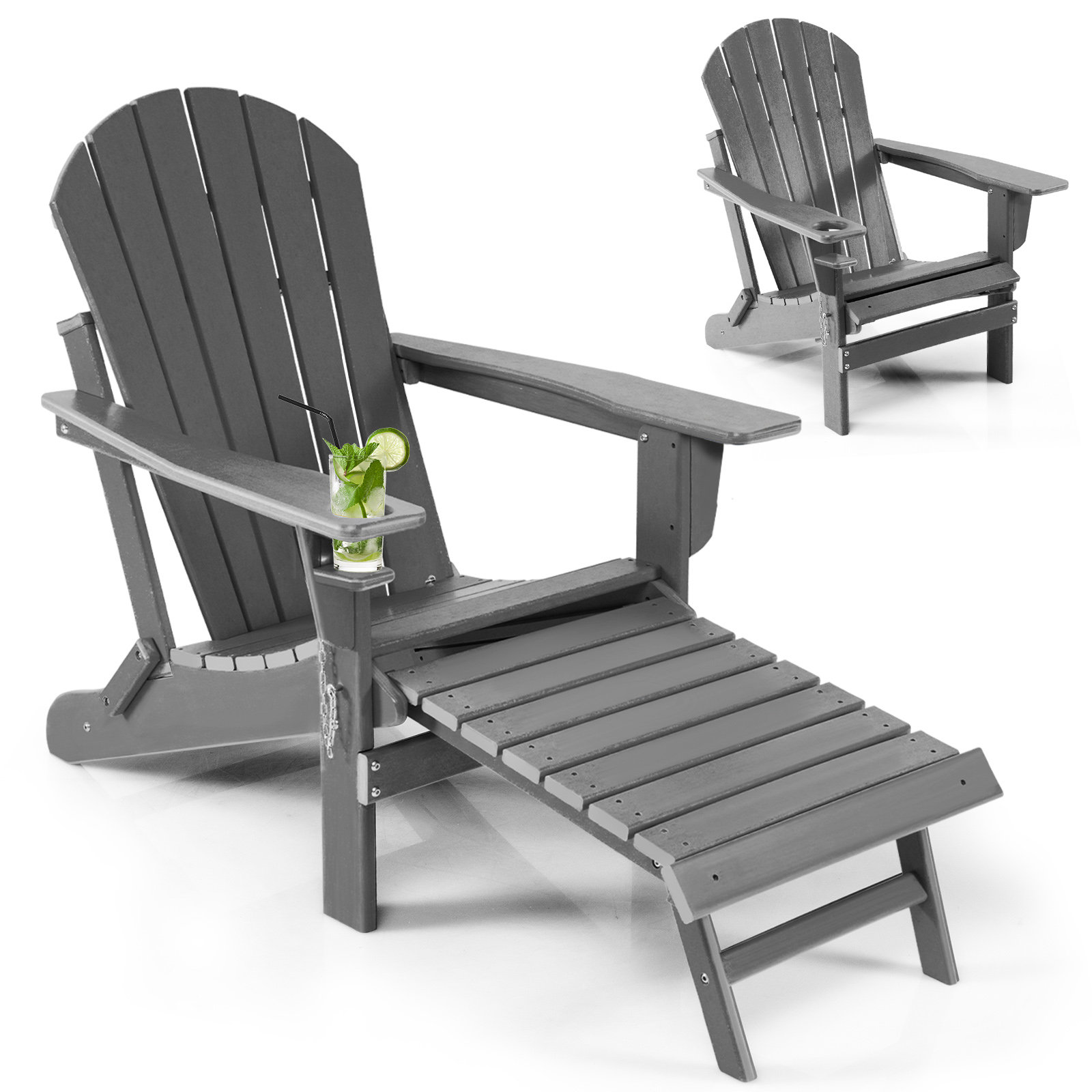 Highland Dunes Espere Plastic Folding Adirondack Chair with Ottoman