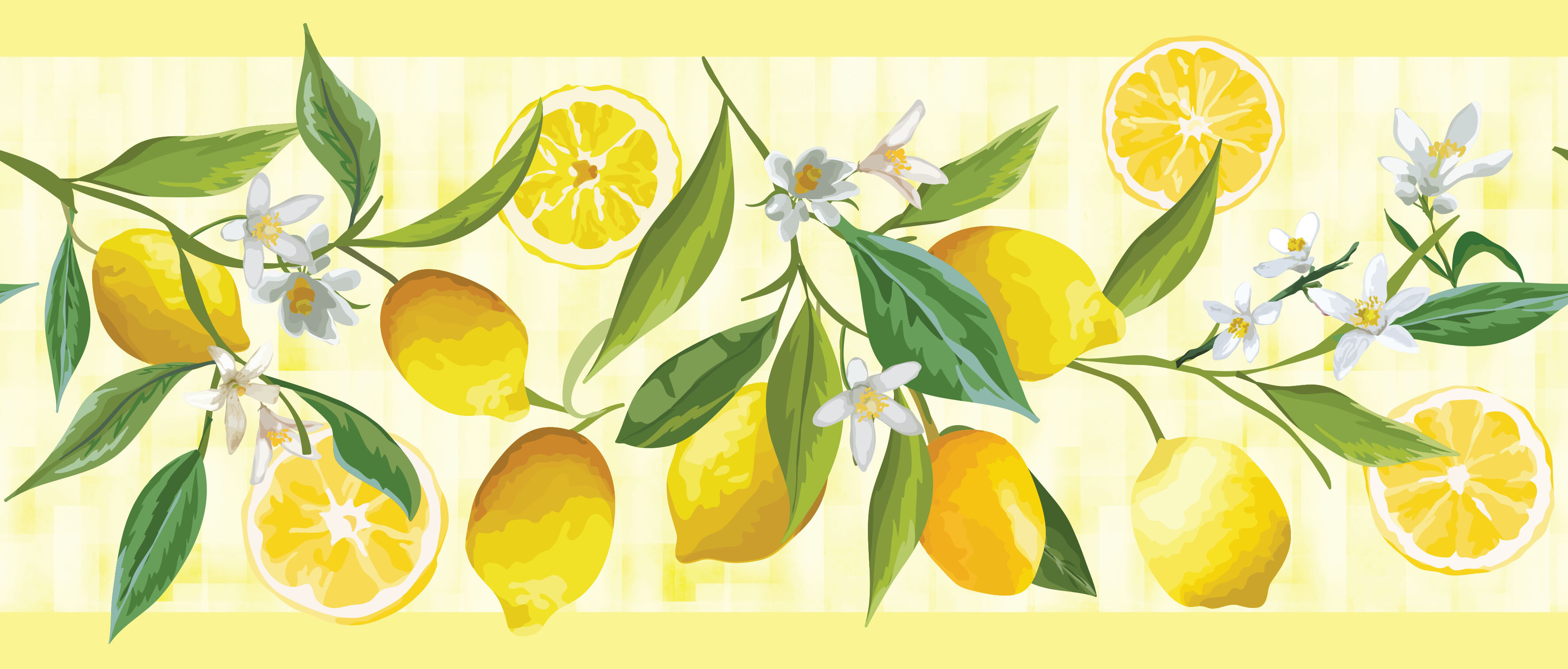 Rosalind Wheeler Lemon Flower Peel & Stick Wallpaper Border Roll 10in  Height x 18ft Yellow Green White | Wayfair