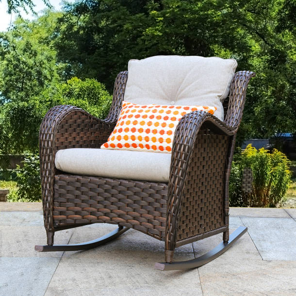 Bayou Breeze Outdoor Matrix Rocking Wicker/Rattan Chair with Cushions ...
