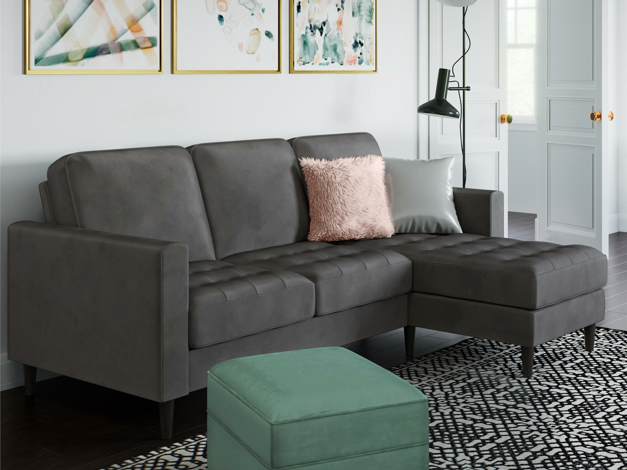 Strummer 81.63″ Wide Velvet Reversible Sofa & Chaise