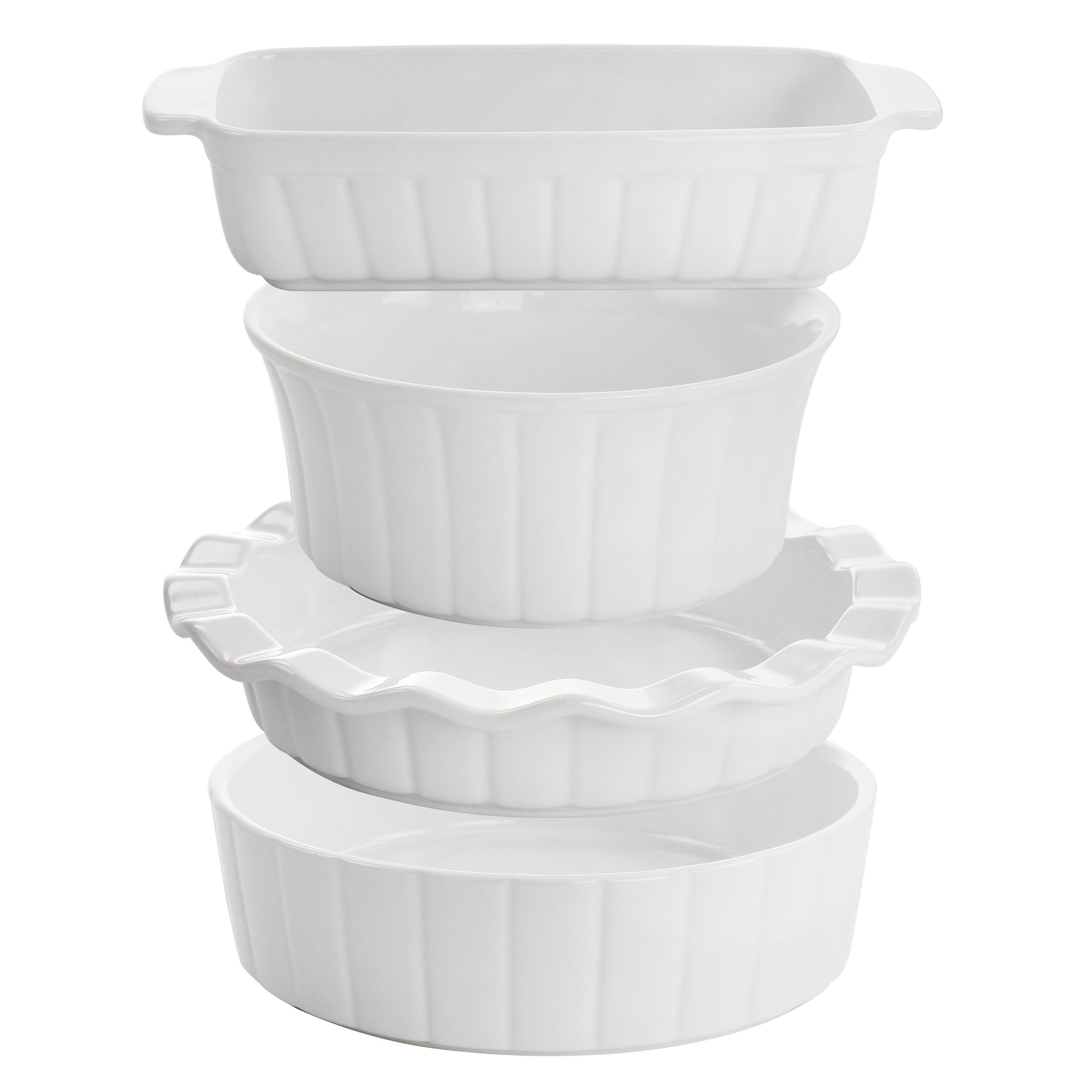Gibson Elite Stoneware Gracious Dining 4 Piece Bakeware Set In White