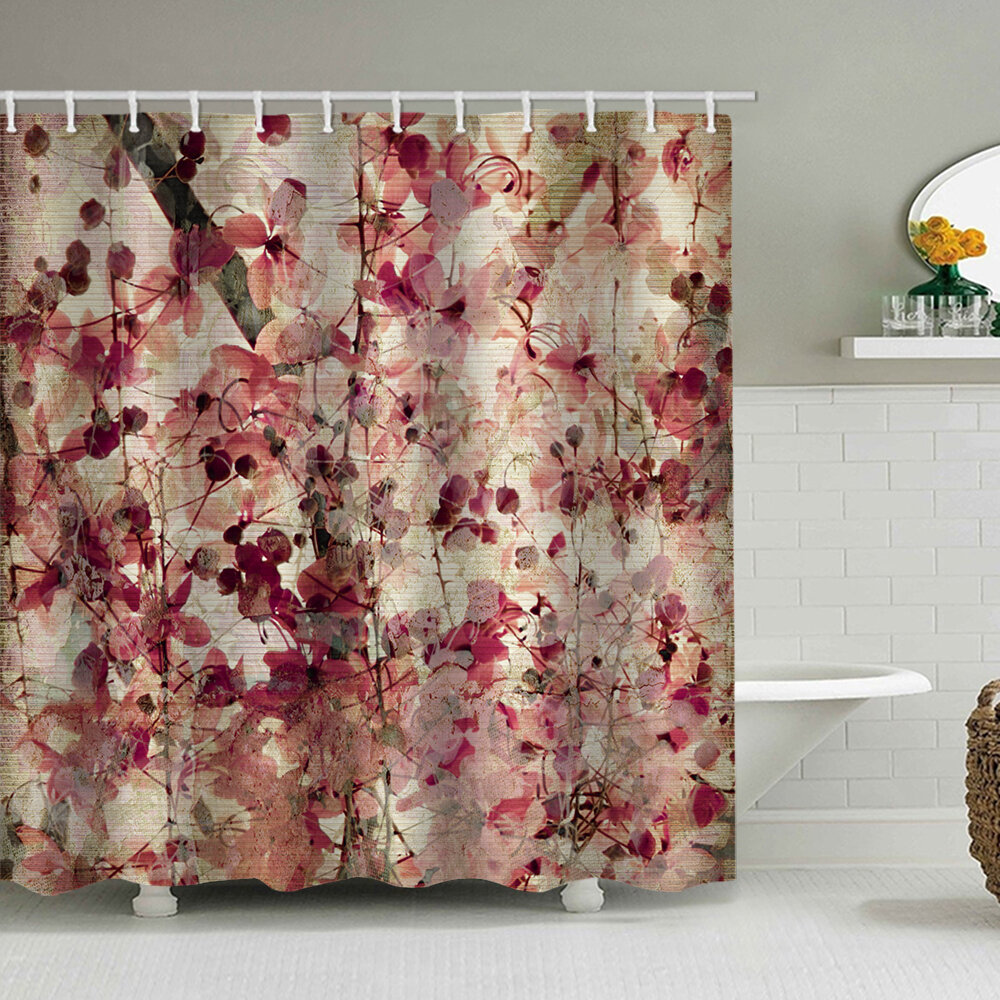 Light Pink Decor Shower Curtain Liner Bathroom Mat Set Waterproof Fabric Hooks 