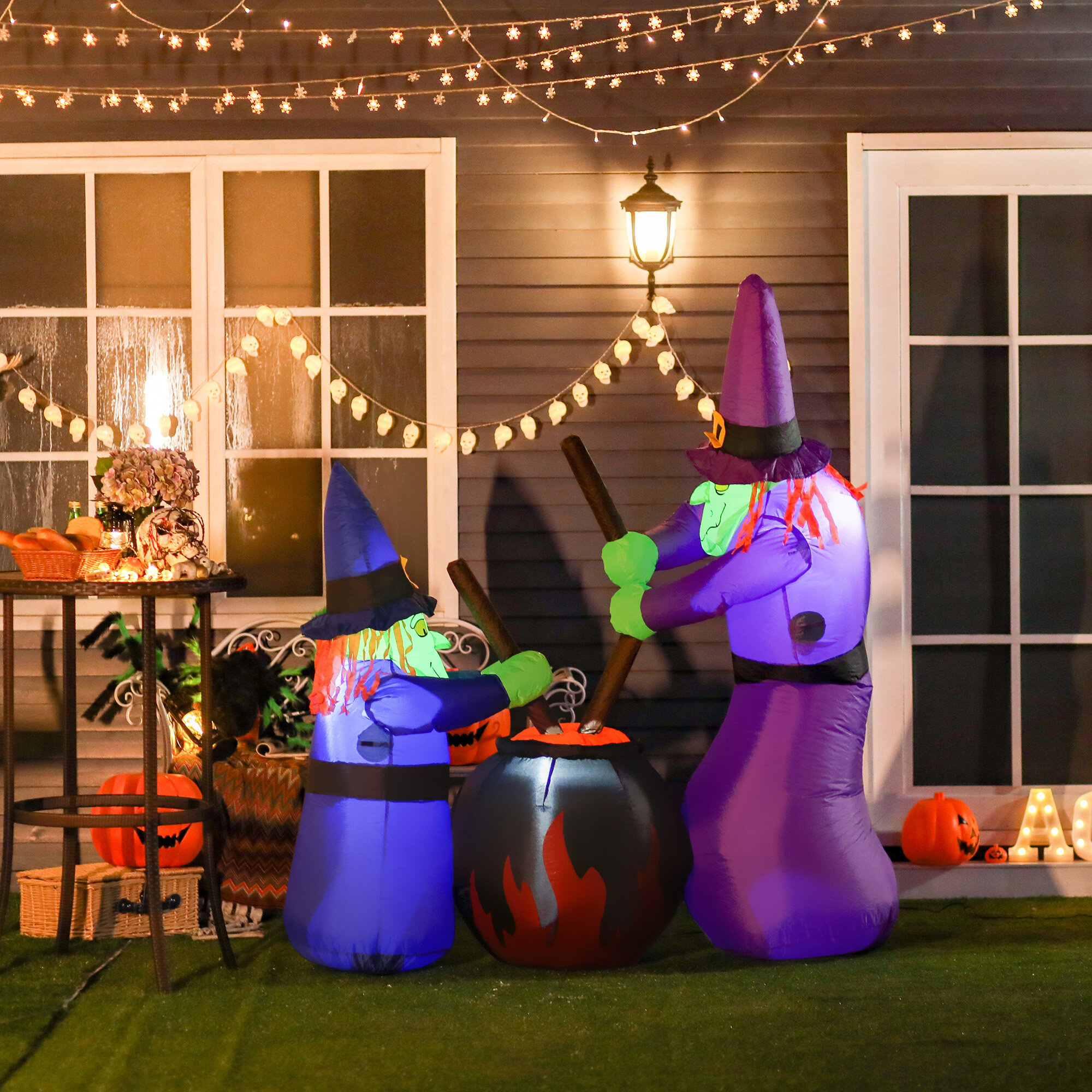 Halloween Self-Inflatable Brewing Witches with Cauldron with Internal Lightning 