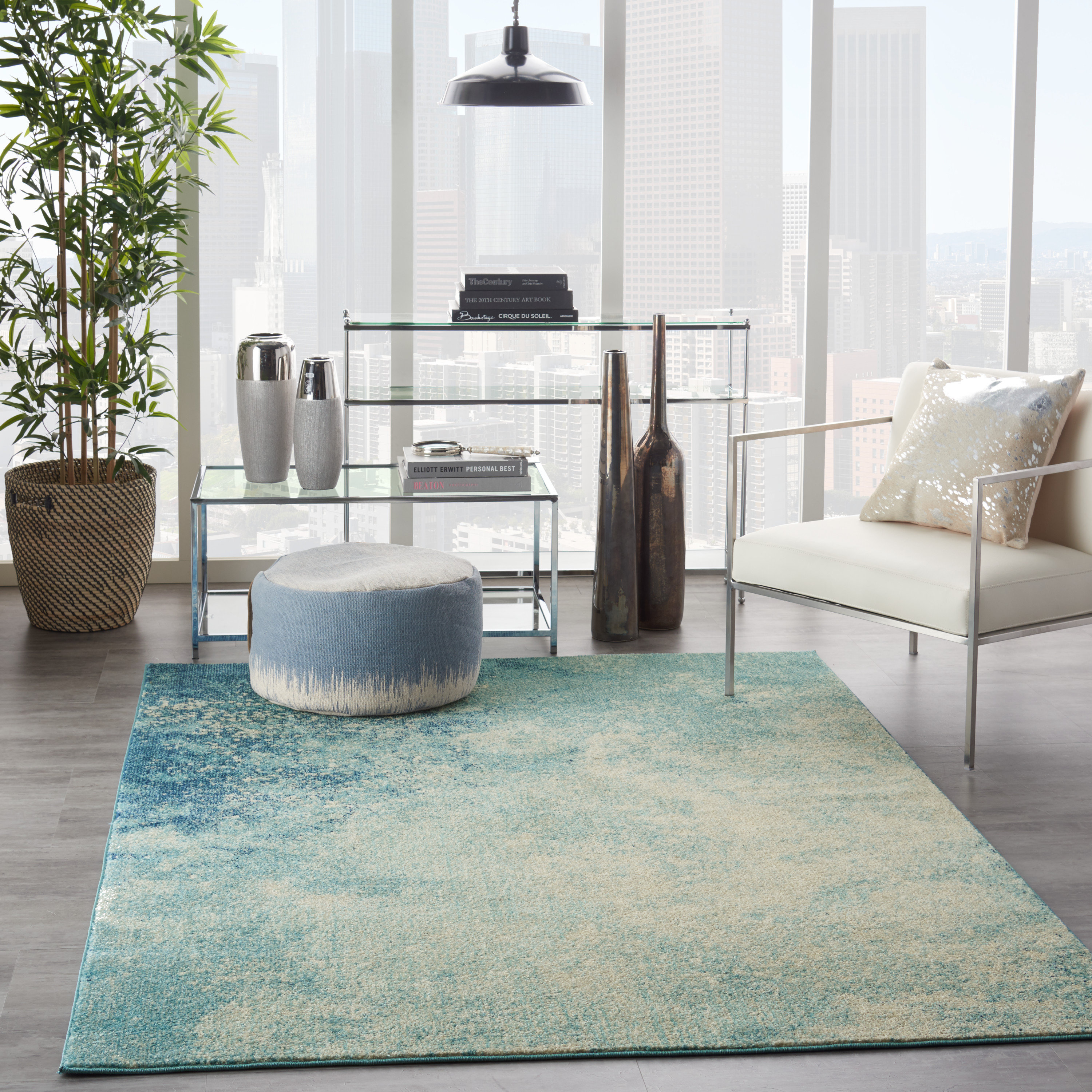 Mercury Row® Abbate Abstract Light Blue/Navy/Beige Area Rug & Reviews