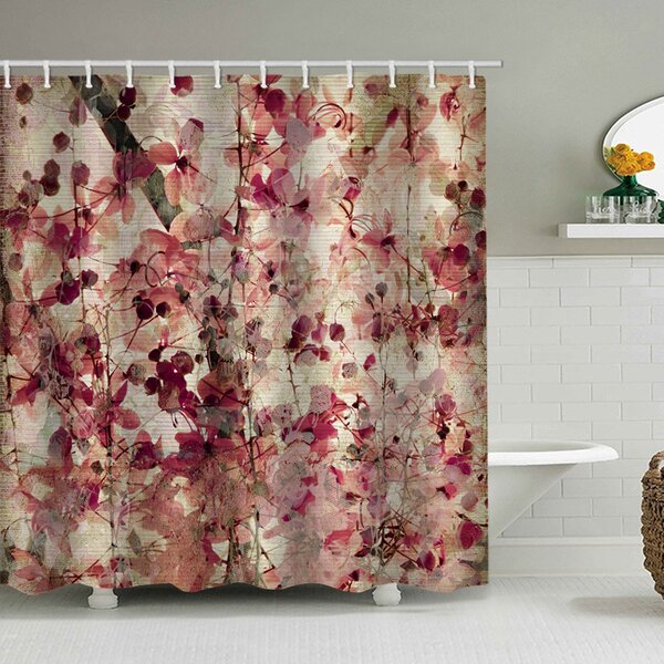 Cherry blossom Texture Decor shower curtain Liner Waterproof Fabric & 12 Hooks 