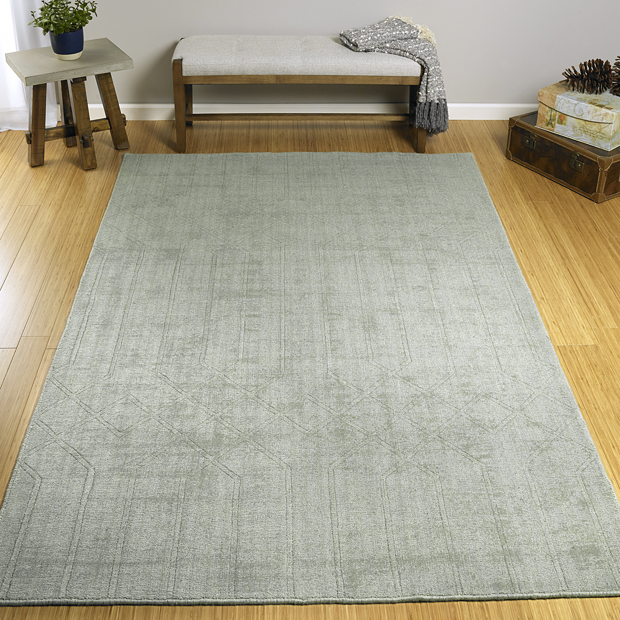 Wrought Studio Ziegler Geometric Handmade Tufted Area Rug in Silver