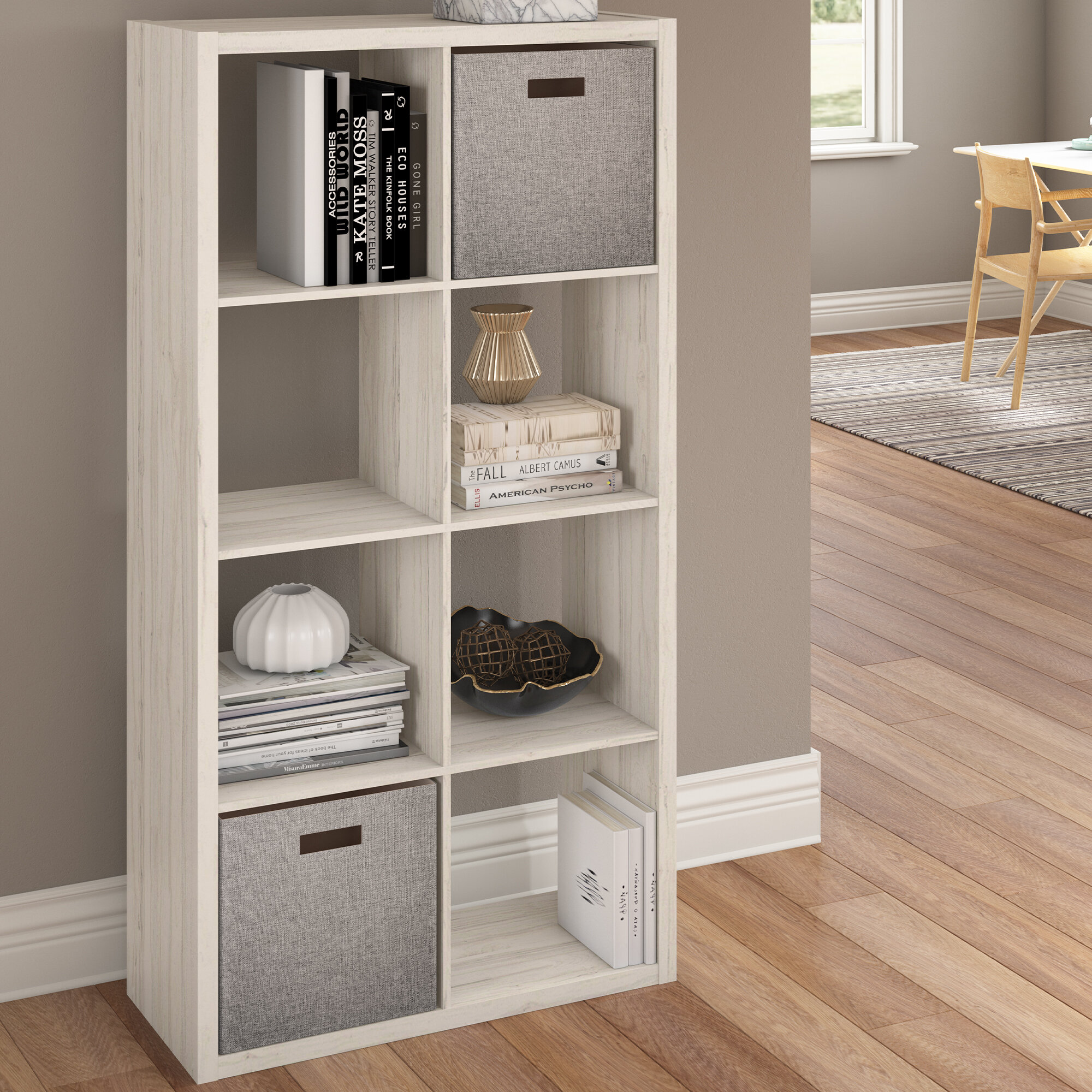 Bookcase 2 Cube Shelf Book Storage Organizer Home Office in Natural Wood Grain 