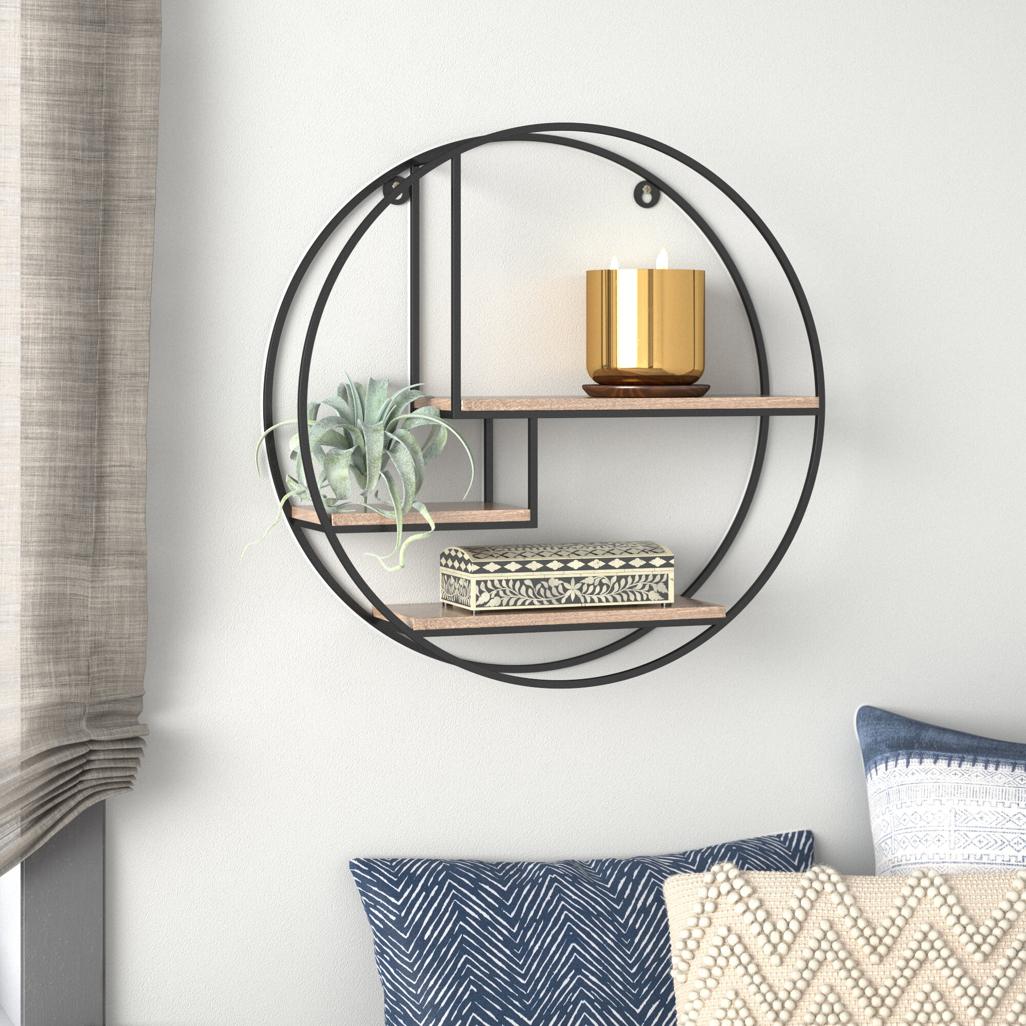 3-Tier Hanging Storage Shelf Circular Wall-Mounted Rack Round Room Decoration US 