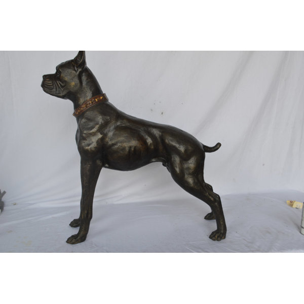 Bronze boxer dog statue