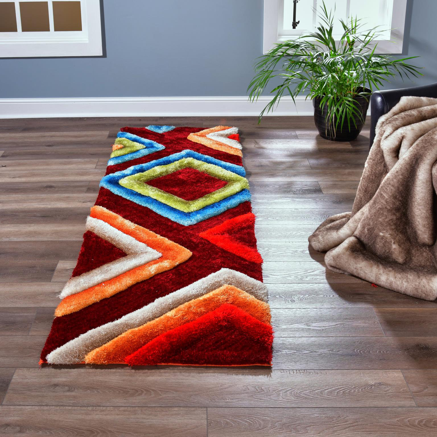 Latitude Run® Corey-Leigh Geometric Shag Red Area Rug | Wayfair