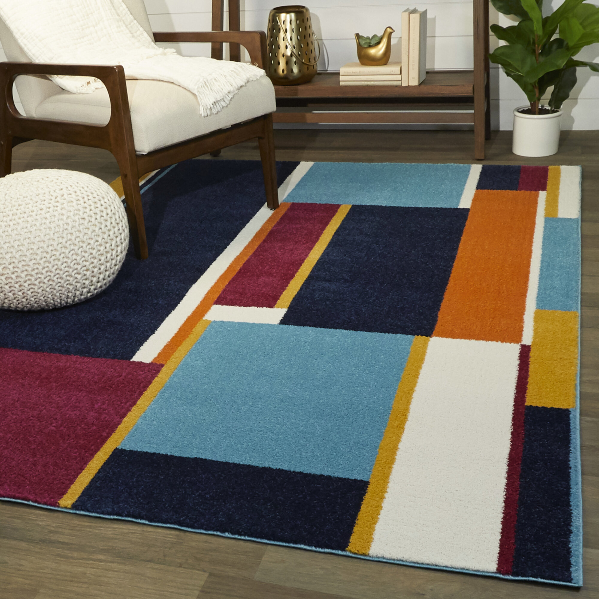 Orren Ellis Luckenson Geometric Navy Area Rug Wayfair