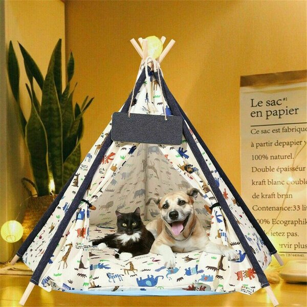 Pet Teepee Dog Cat Teepee Portable Pet Tent with Thick Cushion and Blackboard for Puppy Dogs 