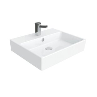 Simple Ceramic White Rectangular Wall Mount Bathroom Sink with Overflow