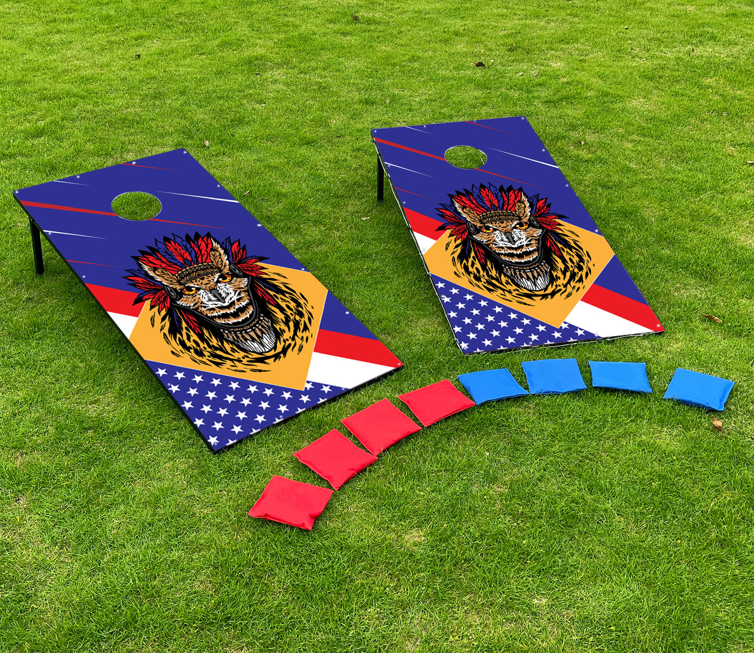 Kulamoon Portable Cornhole Outdoor Game Set W/led Lights, Cornhole Board  Toss Game With 8 Bean Bags And Travel Carrying Case, Outdoor Backyard Lawn Games  For Family And Adults, 4''x2'', Creative Owl |