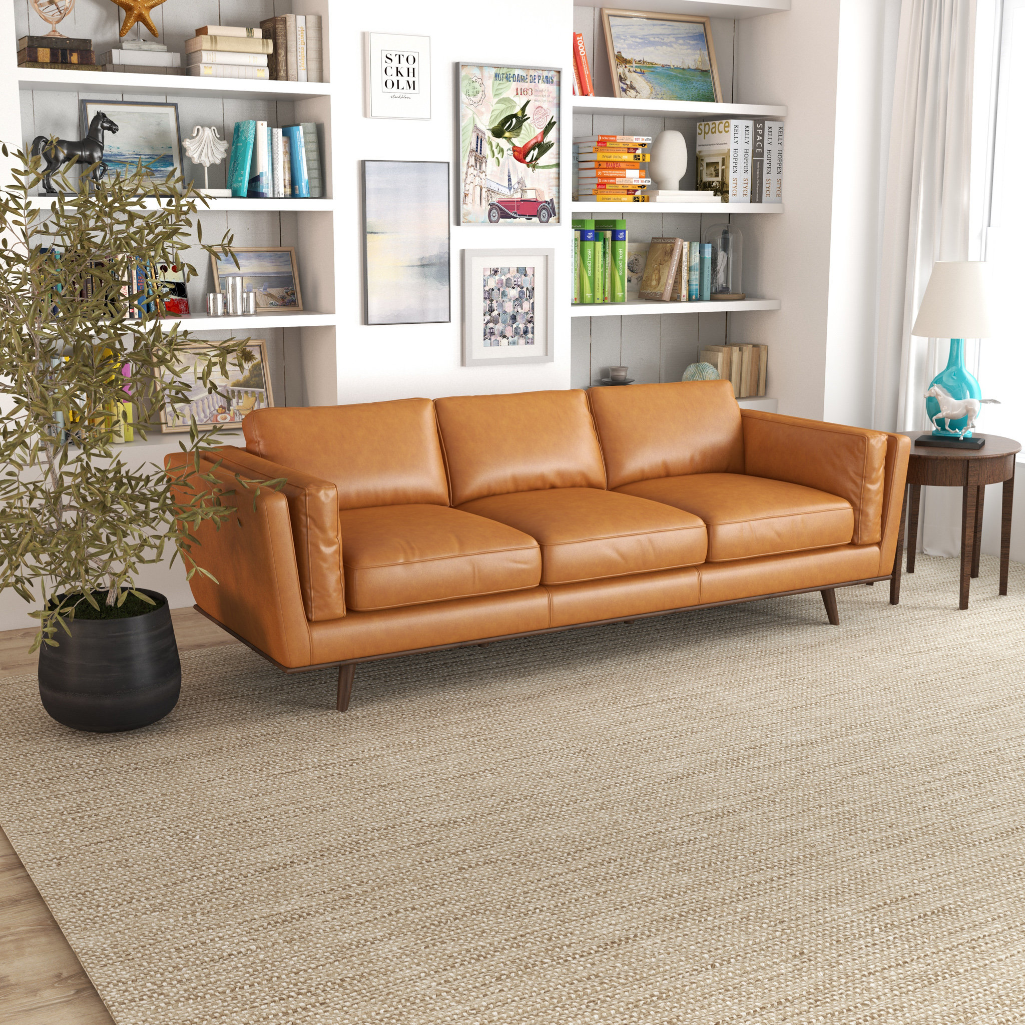 recurso abajo Original Steelside™ Lidia 89'' Mid-Century Modern Furniture Comfy Genuine Leather  Sofa & Reviews | Wayfair