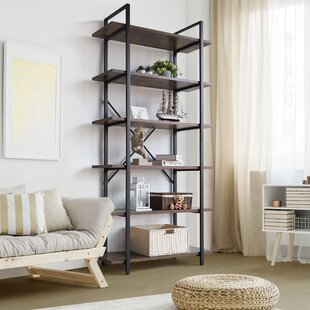 Details about   6 Shelves Wood Base Bookcase Walnut-Chrome Modern Bookcase 